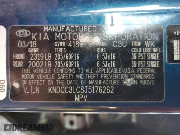 ✅ 2018 Kia Niro EX • VIN: KNDCC3LC8J5176262 • Lot: 84239085. Listed on Copart with 153,432 mi. Free auction sales archive from the USA and detailed vehicle history report at DreamBid. Image 13.