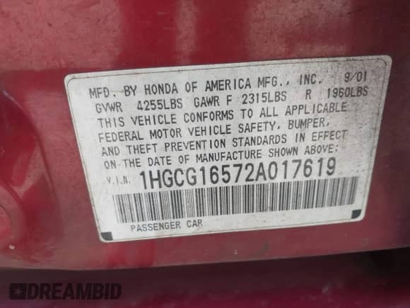 2002 Honda Accord EX с VIN 1HGCG16572A017619, выставлен на аукционе IAAI как лот 43426260 с пробегом 178 810 миль миль и . История ставок и продаж доступна на DreamBid. Изображение 9.