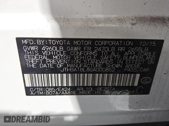 ✅ 2016 Lexus GS 200t • VIN: JTHBA1BL8GA000852 • Lot: 44496345. Listed on Copart with 194,055 mi. Free auction sales archive from the USA and detailed vehicle history report at DreamBid. Image 13.