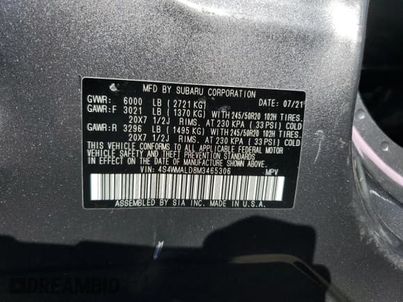 ✅ 2021 Subaru Ascent Limited • VIN: 4S4WMALD8M3465306 • Lot: 86691895. Listed on Copart with 26,404 mi. Free auction sales archive from the USA and detailed vehicle history report at DreamBid. Image 14.