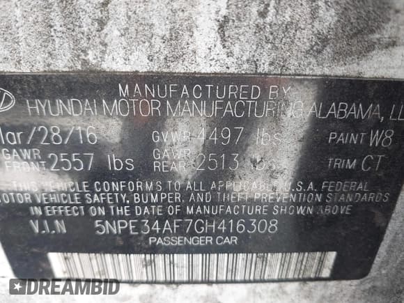 ✅ 2016 Hyundai Sonata Sport • VIN: 5NPE34AF7GH416308 • Lot: 43338692. Listed on IAAI with 201,398 mi. Free auction sales archive from the USA and detailed vehicle history report at DreamBid. Image 9.