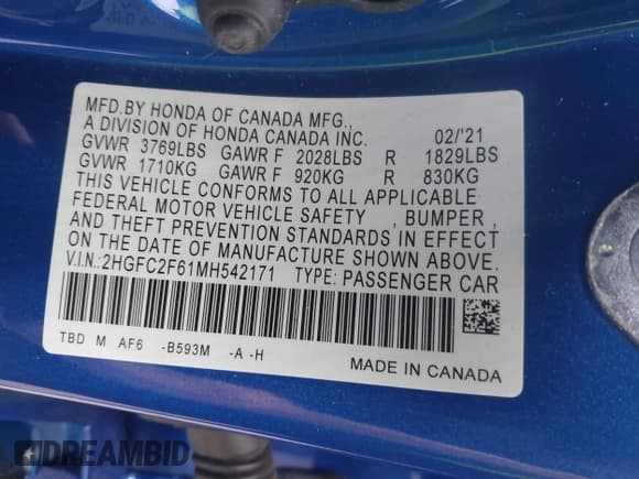 ✅ 2021 Honda Civic LX • VIN: 2HGFC2F61MH542171 • Lot: 43341152. Listed on IAAI with 10,415 mi. Free auction sales archive from the USA and detailed vehicle history report at DreamBid. Image 9.