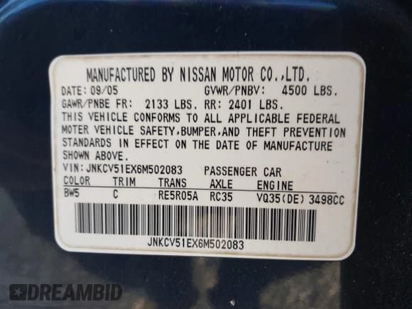 ✅ 2006 Infiniti G35 • VIN: JNKCV51EX6M502083 • Lot: 43479759. Listed on IAAI with 111,724 mi. Free auction sales archive from the USA and detailed vehicle history report at DreamBid. Image 9.