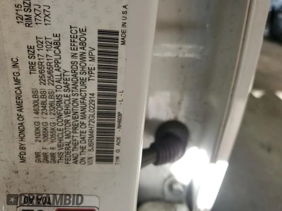 ✅ 2016 Honda CR-V EX-L • VIN: 5J6RM4H72GL022914 • Lot: 90598775. Wystawiony na Copart z przebiegiem 168 695 mil. Bezpłatny archiwum sprzedaży aukcyjnych z USA i szczegółowy raport historii pojazdu na DreamBid. Zdjęcie 13.