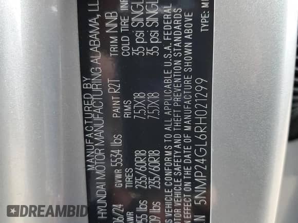 2024 Hyundai Santa Fe SEL с VIN 5NMP24GL6RH021299, выставлен на аукционе Copart как лот 51230615 с пробегом 12 220 миль миль и Чистый • Clean title. История ставок и продаж доступна на DreamBid. Изображение 13.