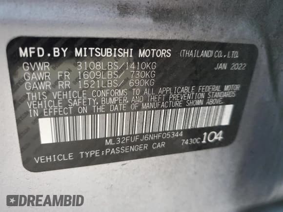 ✅ 2022 Mitsubishi Mirage ES • VIN: ML32FUFJ6NHF05344 • Lot: 65187365. Wystawiony na Copart z przebiegiem 23 300 mil. Bezpłatny archiwum sprzedaży aukcyjnych z USA i szczegółowy raport historii pojazdu na DreamBid. Zdjęcie 12.