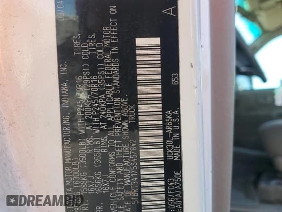 ✅ 2005 Toyota Tundra SR5 • VIN: 5TBRT34175S457842 • Lot: 90975635. Listed on Copart with 238,662 mi. Free auction sales archive from the USA and detailed vehicle history report at DreamBid. Image 12.