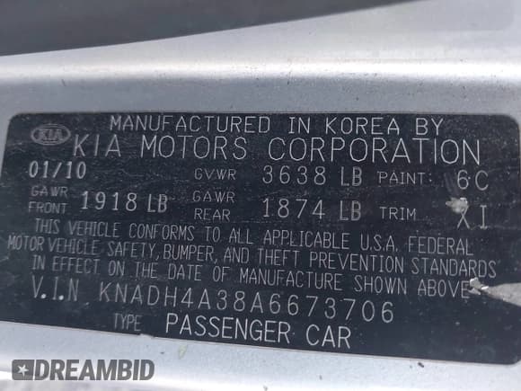 ✅ 2010 Kia Rio LX • VIN: KNADH4A38A6673706 • Lot: 43645629. Listed on IAAI with 145,094 mi. Free auction sales archive from the USA and detailed vehicle history report at DreamBid. Image 9.