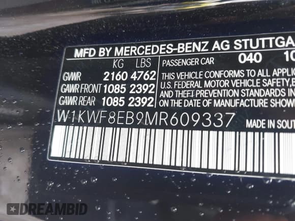 ✅ 2021 Mercedes-Benz C 300 • VIN: W1KWF8EB9MR609337 • Lot: 42653947. Wystawiony na IAAI z przebiegiem 32 375 mil. Bezpłatny archiwum sprzedaży aukcyjnych z USA i szczegółowy raport historii pojazdu na DreamBid. Zdjęcie 9.