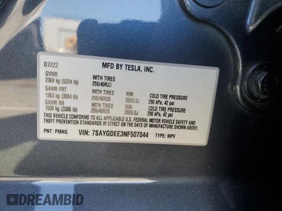 ✅ 2022 Tesla Model Y Long Range • VIN: 7SAYGDEE3NF507044 • Lot: 57560425. Wystawiony na Copart z przebiegiem 46 853 mil. Bezpłatny archiwum sprzedaży aukcyjnych z USA i szczegółowy raport historii pojazdu na DreamBid. Zdjęcie 14.