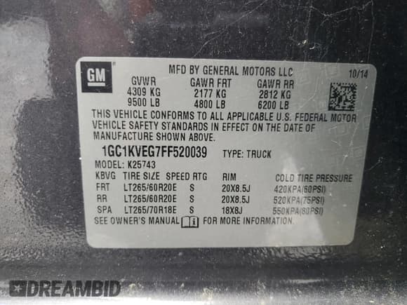 ✅ 2015 Chevrolet Silverado 2500HD LT • VIN: 1GC1KVEG7FF520039 • Lot: 57408335. Wystawiony na Copart z przebiegiem 115 804 mil. Bezpłatny archiwum sprzedaży aukcyjnych z USA i szczegółowy raport historii pojazdu na DreamBid. Zdjęcie 13.