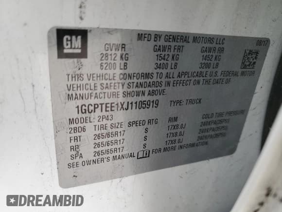 ✅ 2018 Chevrolet Colorado 4WD ZR2 • VIN: 1GCPTEE1XJ1105919 • Lot: 43081875. Listed on Copart with 122,345 mi. Free auction sales archive from the USA and detailed vehicle history report at DreamBid. Image 12.