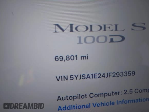 ✅ 2018 Tesla Model S 75D • VIN: 5YJSA1E24JF293359 • Lot: 43749965. Listed on IAAI with 69,801 mi. Free auction sales archive from the USA and detailed vehicle history report at DreamBid. Image 15.