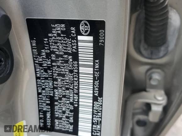 2014 Toyota Camry L z VIN 4T4BF1FK9ER378566, wystawiony jako Copart lot #65263795 z przebiegiem Nie podano mil oraz Szkoda całkowita • Salvage title. Historia ofert i sprzedaży dostępna na DreamBid. Obrazek 12.