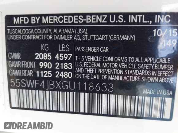 ✅ 2016 Mercedes-Benz C 300 • VIN: 55SWF4JBXGU118633 • Lot: 43262872. Listed on IAAI with 62,275 mi. Free auction sales archive from the USA and detailed vehicle history report at DreamBid. Image 9.