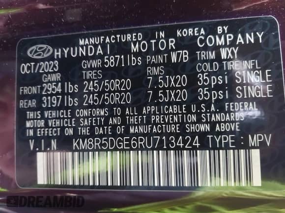 2024 Hyundai Palisade Limited с VIN KM8R5DGE6RU713424, выставлен на аукционе IAAI как лот 43565628 с пробегом 53 841 миль миль и . История ставок и продаж доступна на DreamBid. Изображение 9.