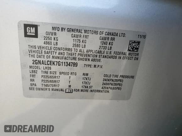 ✅ 2016 Chevrolet Equinox LT • VIN: 2GNALCEK7G1134789 • Лот: 70389425. Опубликован ранее на Copart с пробегом 122 104 миль. Бесплатный доступ к архиву аукционных продаж из США и подробный отчёт об истории автомобиля на DreamBid. Изображение 14.