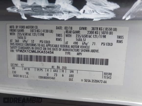 ✅ 2018 Ford Transit XL • VIN: 1FMZK1CM6JKA53454 • Lot: 42589903. Wystawiony na IAAI z przebiegiem 91 553 mil. Bezpłatny archiwum sprzedaży aukcyjnych z USA i szczegółowy raport historii pojazdu na DreamBid. Zdjęcie 9.