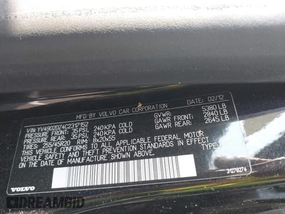 ✅ 2012 Volvo XC60 3.0L • VIN: YV4902DZ4C2317152 • Lot: 42885790. Listed on IAAI with 89,314 mi. Free auction sales archive from the USA and detailed vehicle history report at DreamBid. Image 9.