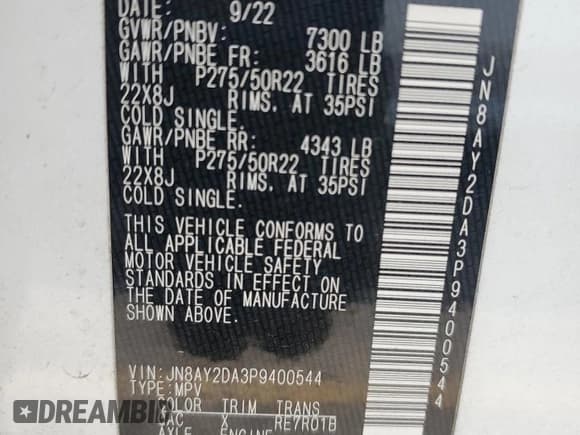 ✅ 2023 Nissan Armada Platinum • VIN: JN8AY2DA3P9400544 • Лот: 84867225. Опубликован ранее на Copart с пробегом 25 971 миль. Бесплатный доступ к архиву аукционных продаж из США и подробный отчёт об истории автомобиля на DreamBid. Изображение 13.