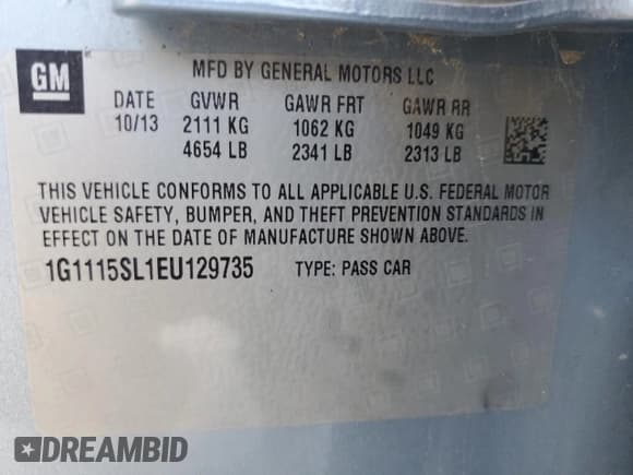 ✅ 2014 Chevrolet Impala LT • VIN: 1G1115SL1EU129735 • Лот: 73194543. Опубликован ранее на Copart с пробегом 134 446 миль. Бесплатный доступ к архиву аукционных продаж из США и подробный отчёт об истории автомобиля на DreamBid. Изображение 13.