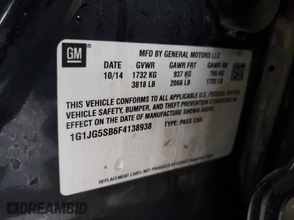 2015 Chevrolet Sonic RS z VIN 1G1JG5SB6F4138938, wystawiony jako Copart lot #77300543 z przebiegiem 156 011 mil mil oraz Szkoda całkowita • Salvage title. Historia ofert i sprzedaży dostępna na DreamBid. Obrazek 14.