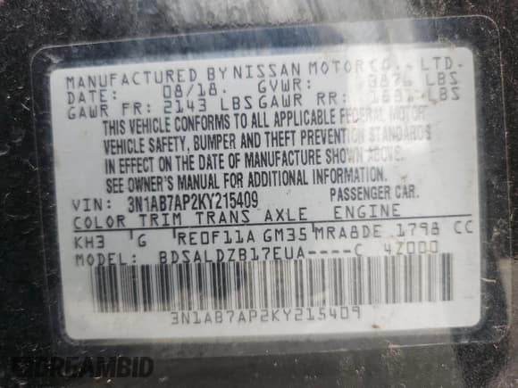 ✅ 2019 Nissan Sentra S • VIN: 3N1AB7AP2KY215409 • Lot: 90199805. Wystawiony na Copart z przebiegiem 193 223 mil. Bezpłatny archiwum sprzedaży aukcyjnych z USA i szczegółowy raport historii pojazdu na DreamBid. Zdjęcie 12.