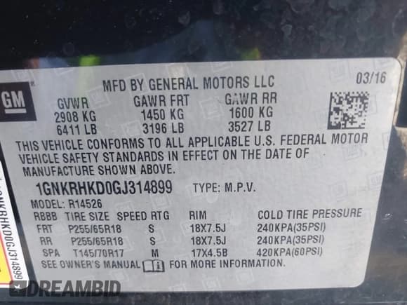 ✅ 2016 Chevrolet Traverse LT • VIN: 1GNKRHKD0GJ314899 • Lot: 43393926. Listed on IAAI with 111,132 mi. Free auction sales archive from the USA and detailed vehicle history report at DreamBid. Image 9.