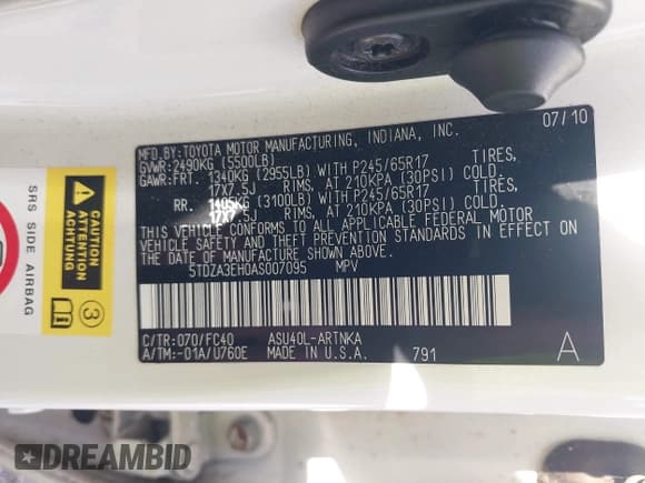 ✅ 2010 Toyota Highlander • VIN: 5TDZA3EH0AS007095 • Лот: 42902097. Опубликован ранее на IAAI с пробегом 184 880 миль. Бесплатный доступ к архиву аукционных продаж из США и подробный отчёт об истории автомобиля на DreamBid. Изображение 9.