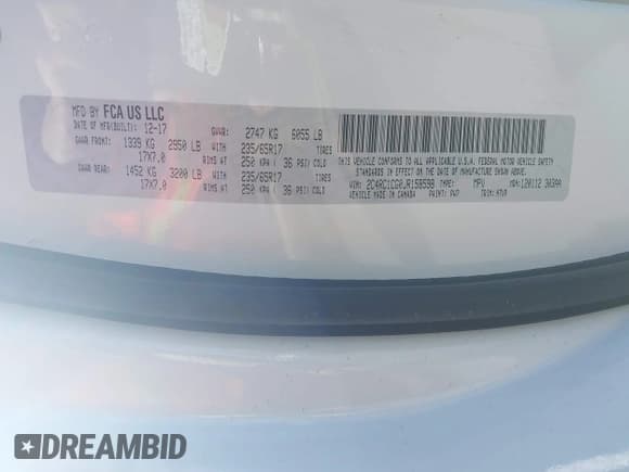 ✅ 2018 Chrysler Pacifica LX • VIN: 2C4RC1CG0JR158598 • Lot: 43314164. Wystawiony na IAAI z przebiegiem 118 344 mil. Bezpłatny archiwum sprzedaży aukcyjnych z USA i szczegółowy raport historii pojazdu na DreamBid. Zdjęcie 9.