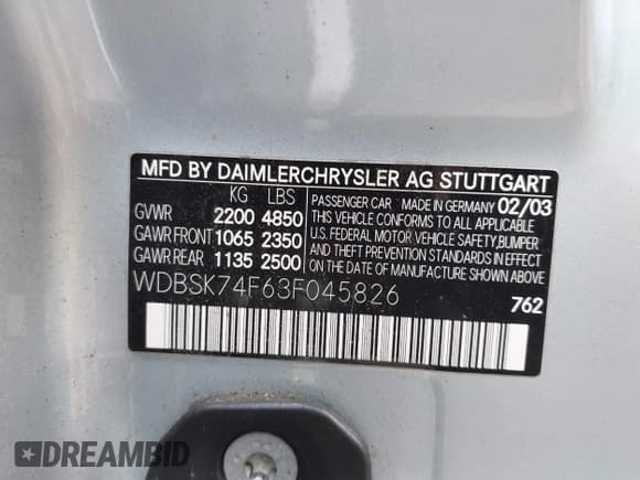 ✅ 2003 Mercedes-Benz SL 55/63 AMG • VIN: WDBSK74F63F045826 • Lot: 43302264. Listed on IAAI with Not provided. Free auction sales archive from the USA and detailed vehicle history report at DreamBid. Image 9.