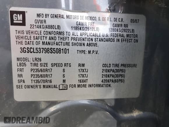 2008 Saturn VUE XR z VIN 3GSCL53798S508101, wystawiony jako Copart lot #75115774 z przebiegiem 101 052 mil mil oraz Czysty tytuł • Clean title. Historia ofert i sprzedaży dostępna na DreamBid. Obrazek 13.