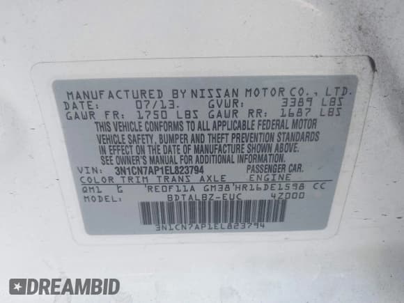 ✅ 2014 Nissan Versa S • VIN: 3N1CN7AP1EL823794 • Лот: 43354027. Опубликован ранее на IAAI с пробегом Не указан. Бесплатный доступ к архиву аукционных продаж из США и подробный отчёт об истории автомобиля на DreamBid. Изображение 9.