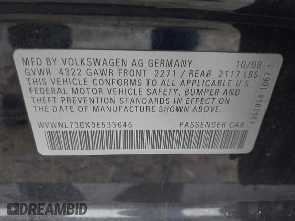 ✅ 2009 Volkswagen CC Sport • VIN: WVWNL73CX9E533646 • Лот: 42523604. Опубликован ранее на IAAI с пробегом 209 187 миль. Бесплатный доступ к архиву аукционных продаж из США и подробный отчёт об истории автомобиля на DreamBid. Изображение 9.