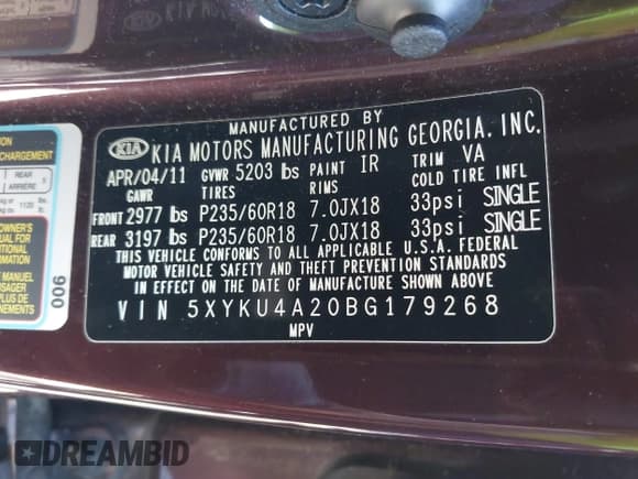 ✅ 2011 Kia Sorento EX • VIN: 5XYKU4A20BG179268 • Лот: 43589865. Опубликован ранее на IAAI с пробегом 117 059 миль. Бесплатный доступ к архиву аукционных продаж из США и подробный отчёт об истории автомобиля на DreamBid. Изображение 9.