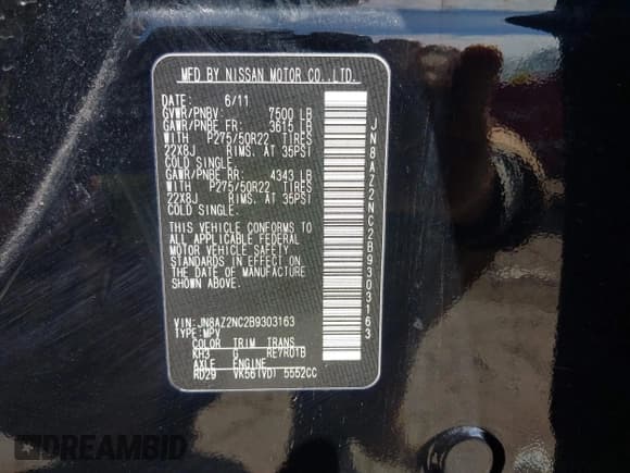 ✅ 2011 Infiniti QX56 8-passenger • VIN: JN8AZ2NC2B9303163 • Lot: 41764273. Wystawiony na IAAI z przebiegiem 198 297 mil. Bezpłatny archiwum sprzedaży aukcyjnych z USA i szczegółowy raport historii pojazdu na DreamBid. Zdjęcie 9.