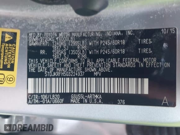 ✅ 2016 Toyota Highlander XLE • VIN: 5TDJKRFH5GS224937 • Лот: 43230702. Опубликован ранее на IAAI с пробегом 145 937 миль. Бесплатный доступ к архиву аукционных продаж из США и подробный отчёт об истории автомобиля на DreamBid. Изображение 9.