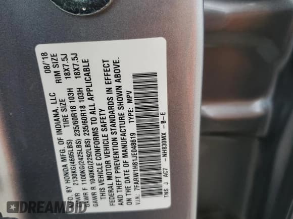 ✅ 2018 Honda CR-V EX-L • VIN: 7FARW1H81JE048619 • Лот: 84038615. Опубликован ранее на Copart с пробегом Не указан. Бесплатный доступ к архиву аукционных продаж из США и подробный отчёт об истории автомобиля на DreamBid. Изображение 13.