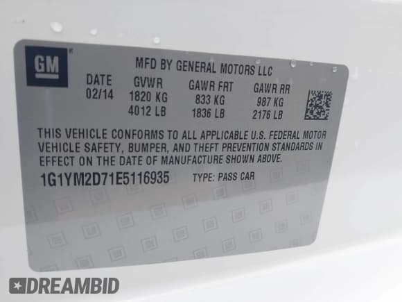 ✅ 2014 Chevrolet Corvette Z51 3LT • VIN: 1G1YM2D71E5116935 • Lot: 42341161. Listed on IAAI with 105,686 mi. Free auction sales archive from the USA and detailed vehicle history report at DreamBid. Image 9.