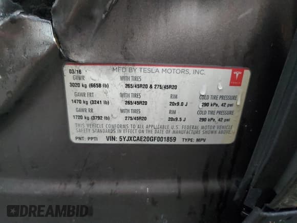 ✅ 2016 Tesla Model X 70D • VIN: 5YJXCAE20GF001859 • Лот: 91709835. Опубликован ранее на Copart с пробегом 85 850 миль. Бесплатный доступ к архиву аукционных продаж из США и подробный отчёт об истории автомобиля на DreamBid. Изображение 13.