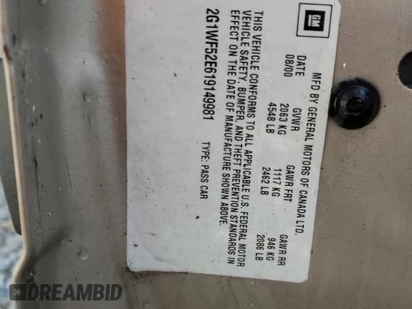 2001 Chevrolet Impala с VIN 2G1WF52E619149981, выставлен на аукционе Copart как лот 63018384 с пробегом 231 381 миль миль и Чистый • Clean title. История ставок и продаж доступна на DreamBid. Изображение 12.