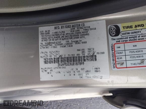 ✅ 2010 Ford Fusion SEL • VIN: 3FAHP0JG9AR187899 • Lot: 43537782. Wystawiony na IAAI z przebiegiem 236 575 mil. Bezpłatny archiwum sprzedaży aukcyjnych z USA i szczegółowy raport historii pojazdu na DreamBid. Zdjęcie 9.