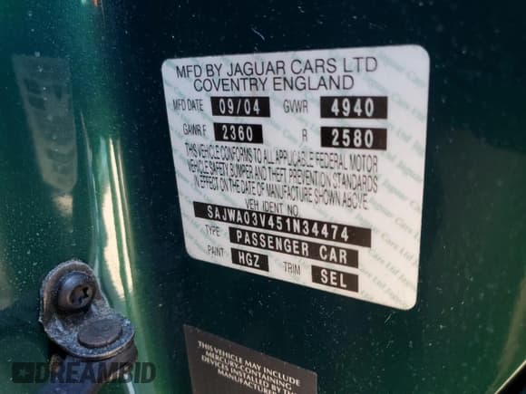 ✅ 2005 Jaguar S-Type • VIN: SAJWA03V451N34474 • Lot: 81012005. Listed on Copart with 99,250 mi. Free auction sales archive from the USA and detailed vehicle history report at DreamBid. Image 12.