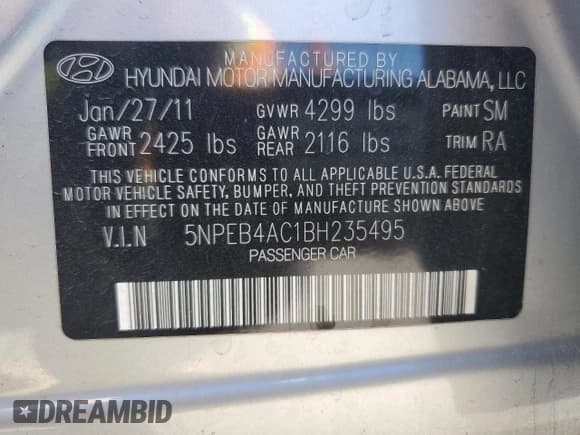 ✅ 2011 Hyundai Sonata GLS • VIN: 5NPEB4AC1BH235495 • Лот: 82110675. Опубликован ранее на Copart с пробегом 146 814 миль. Бесплатный доступ к архиву аукционных продаж из США и подробный отчёт об истории автомобиля на DreamBid. Изображение 12.