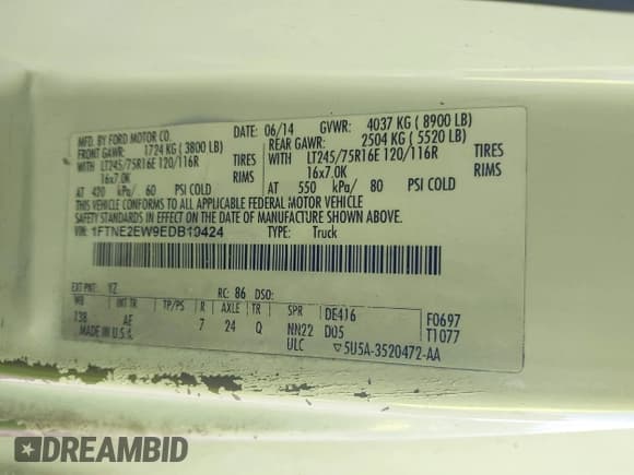 ✅ 2014 Ford Econoline Cargo Commercial • VIN: 1FTNE2EW9EDB19424 • Lot: 43435066. Wystawiony na IAAI z przebiegiem 233 641 mil. Bezpłatny archiwum sprzedaży aukcyjnych z USA i szczegółowy raport historii pojazdu na DreamBid. Zdjęcie 9.