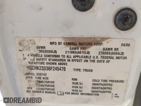 ✅ 2006 Chevrolet Silverado 2500HD LT3 • VIN: 1GCHK23D36F245470 • Лот: 43798344. Опубликован ранее на IAAI с пробегом 226 617 миль. Бесплатный доступ к архиву аукционных продаж из США и подробный отчёт об истории автомобиля на DreamBid. Изображение 9.