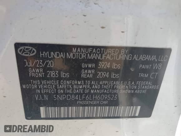 2020 Hyundai Elantra SEL with VIN 5NPD84LF6LH609523, listed as a IAAI auction lot 43247283 with 66,466 mi miles and . Bid and sale history available at DreamBid. Image 9.