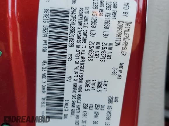 ✅ 2006 Chrysler Town & Country Touring • VIN: 2A4GP54L86R910838 • Lot: 81602435. Listed on Copart with 188,336 mi. Free auction sales archive from the USA and detailed vehicle history report at DreamBid. Image 13.