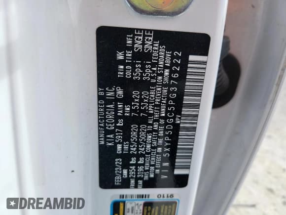 ✅ 2023 Kia Telluride SX Prestige X-Line • VIN: 5XYP5DGC5PG376222 • Lot: 92138945. Wystawiony na Copart z przebiegiem 53 563 mil. Bezpłatny archiwum sprzedaży aukcyjnych z USA i szczegółowy raport historii pojazdu na DreamBid. Zdjęcie 14.