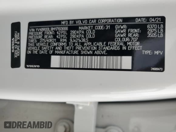 ✅ 2021 Volvo XC90 Inscription Expression • VIN: YV4BR00L8M1760666 • Lot: 66363635. Listed on Copart with 52,602 mi. Free auction sales archive from the USA and detailed vehicle history report at DreamBid. Image 14.